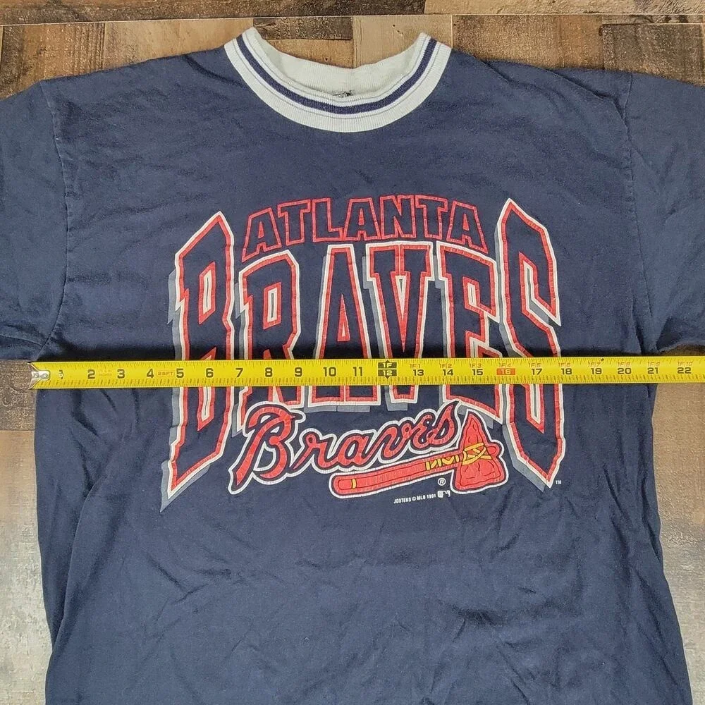Atlanta Braves‎ Baseball MLB Jostens Vintage 90s Navy Single Stitch XL Shirt